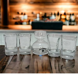 Jack Daniels Collectors Shot Glass Set of Five 5 Water Over Whiskey Shooter 2001